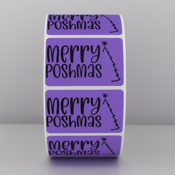 Merry Poshmas Stickers | Green Holiday Poshmark Christmas Packaging Labels - Picture 1 of 11